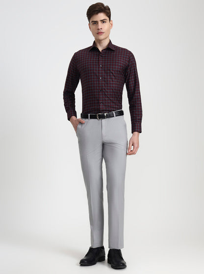 Light Grey Solid Slim Fit Formal Trouser | JadeBlue Super Luxe
