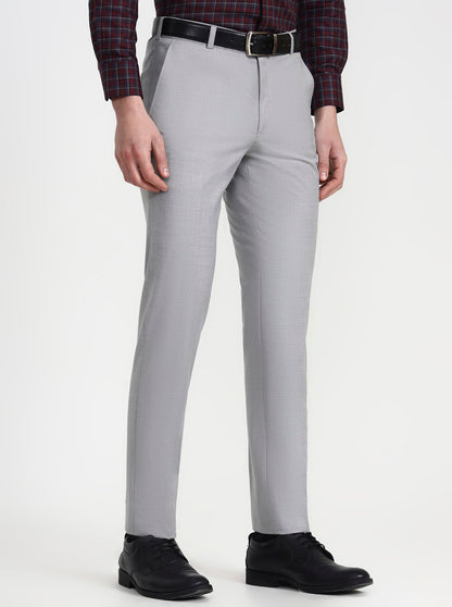 Light Grey Solid Slim Fit Formal Trouser | JadeBlue Super Luxe