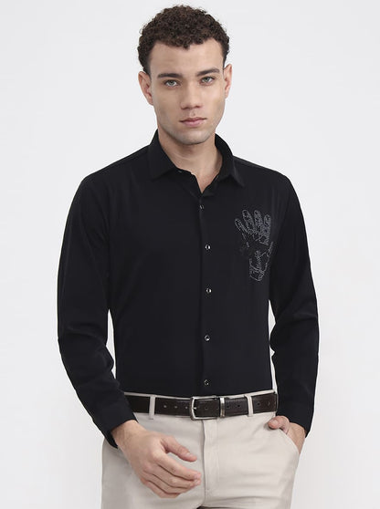 Black Printed Slim Fit Party Wear Shirt | Wyre