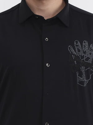 Black Printed Slim Fit Party Wear Shirt | Wyre