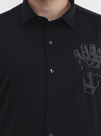 Black Printed Slim Fit Party Wear Shirt | Wyre