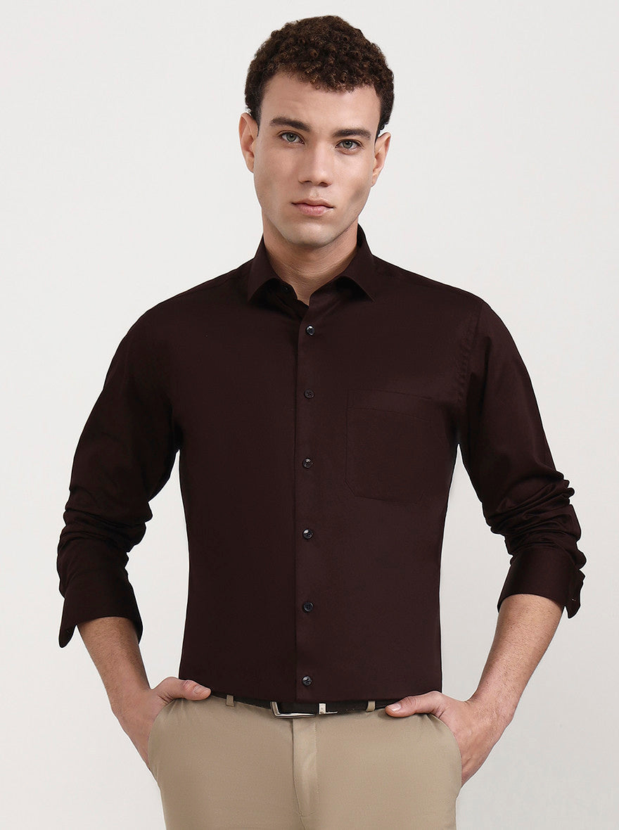 Brown Solid Slim Fit Formal Shirt | Metal