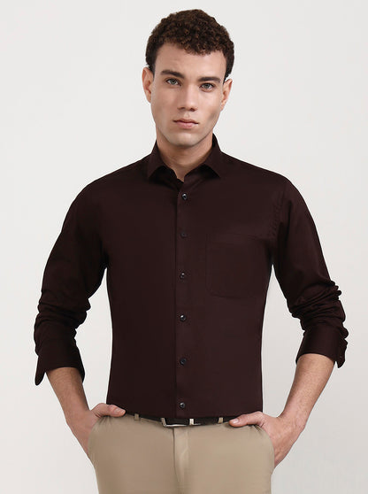 Brown Solid Slim Fit Formal Shirt | Metal