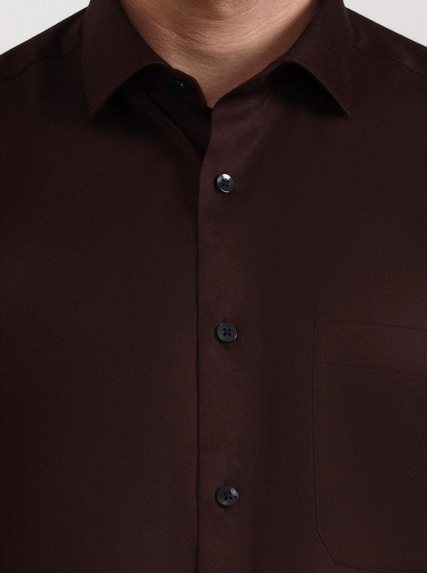 Brown Solid Slim Fit Formal Shirt | Metal