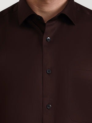 Brown Solid Slim Fit Formal Shirt | Metal