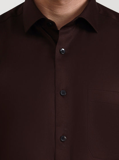 Brown Solid Slim Fit Formal Shirt | Metal