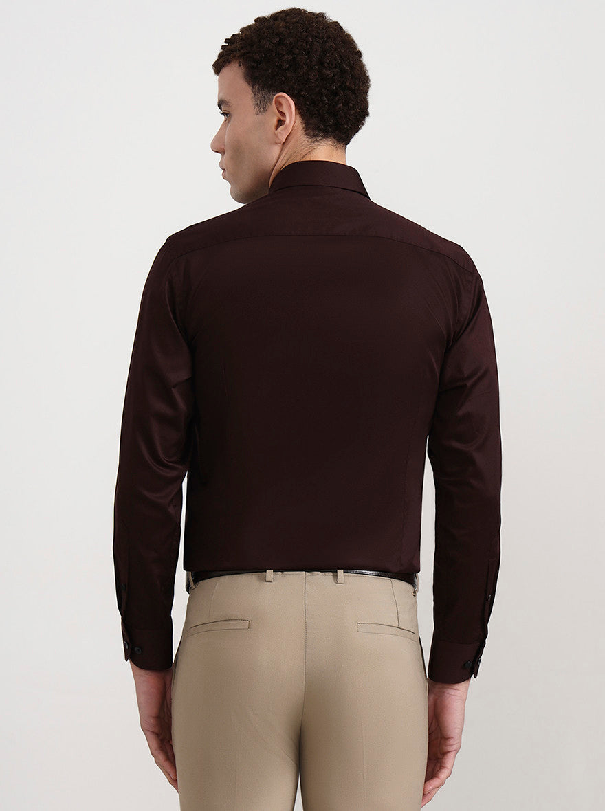 Brown Solid Slim Fit Formal Shirt | Metal