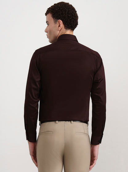 Brown Solid Slim Fit Formal Shirt | Metal