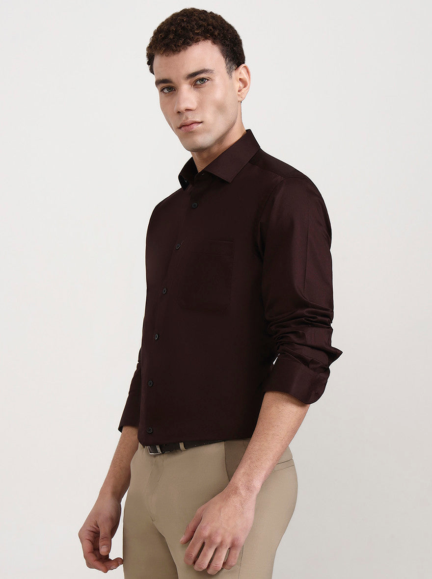 Brown Solid Slim Fit Formal Shirt | Metal