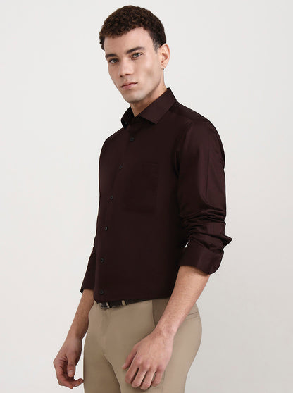 Brown Solid Slim Fit Formal Shirt | Metal