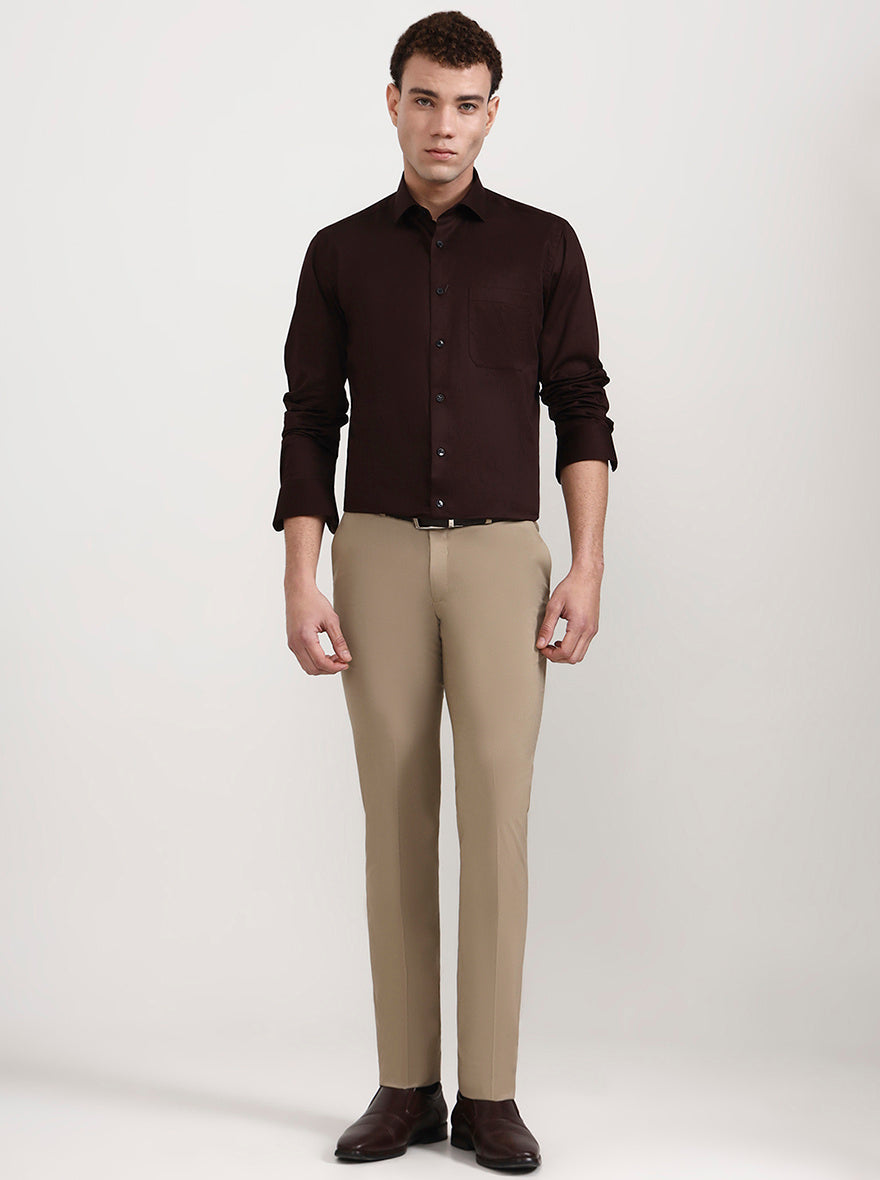 Brown Solid Slim Fit Formal Shirt | Metal