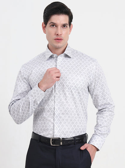Off-White & Grey Printed Regular Fit Formal Shirt | JadeBlue