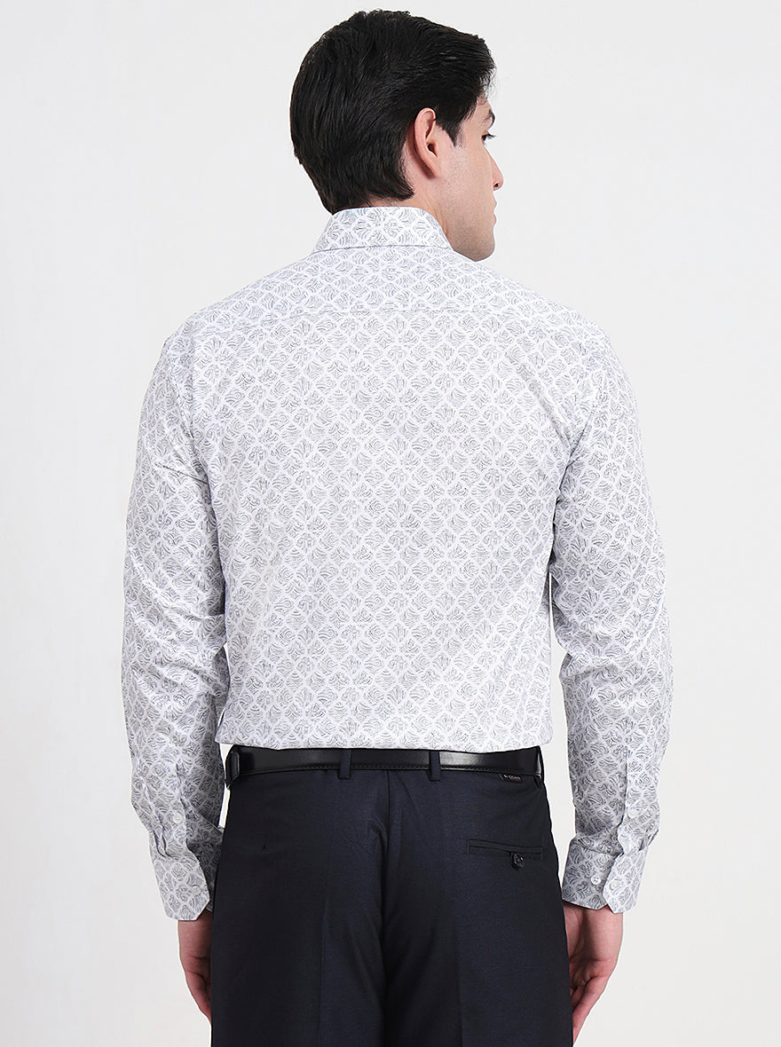 Off-White & Grey Printed Regular Fit Formal Shirt | JadeBlue