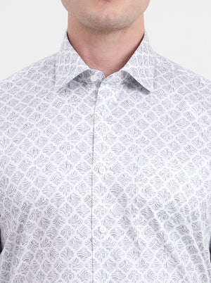 Off-White & Grey Printed Regular Fit Formal Shirt | JadeBlue