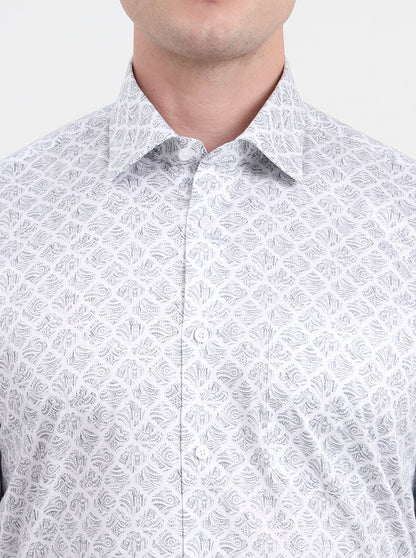 Off-White & Grey Printed Regular Fit Formal Shirt | JadeBlue