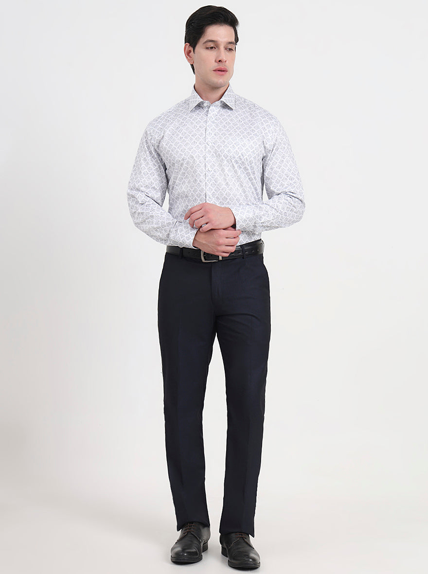 Off-White & Grey Printed Regular Fit Formal Shirt | JadeBlue