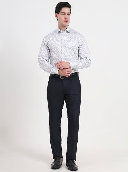 Off-White & Grey Printed Regular Fit Formal Shirt | JadeBlue