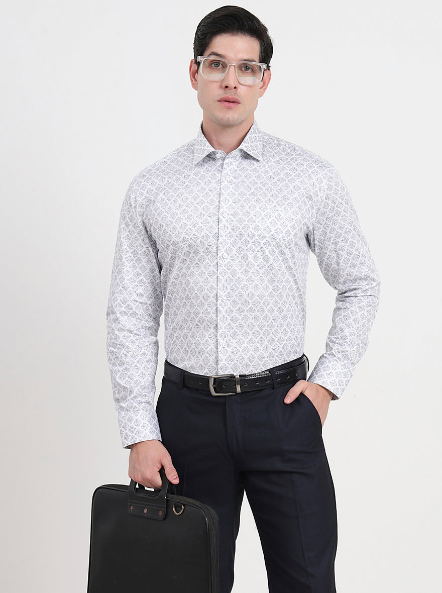 Off-White & Grey Printed Regular Fit Formal Shirt | JadeBlue