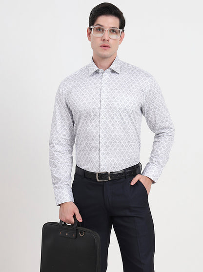 Off-White & Grey Printed Regular Fit Formal Shirt | JadeBlue