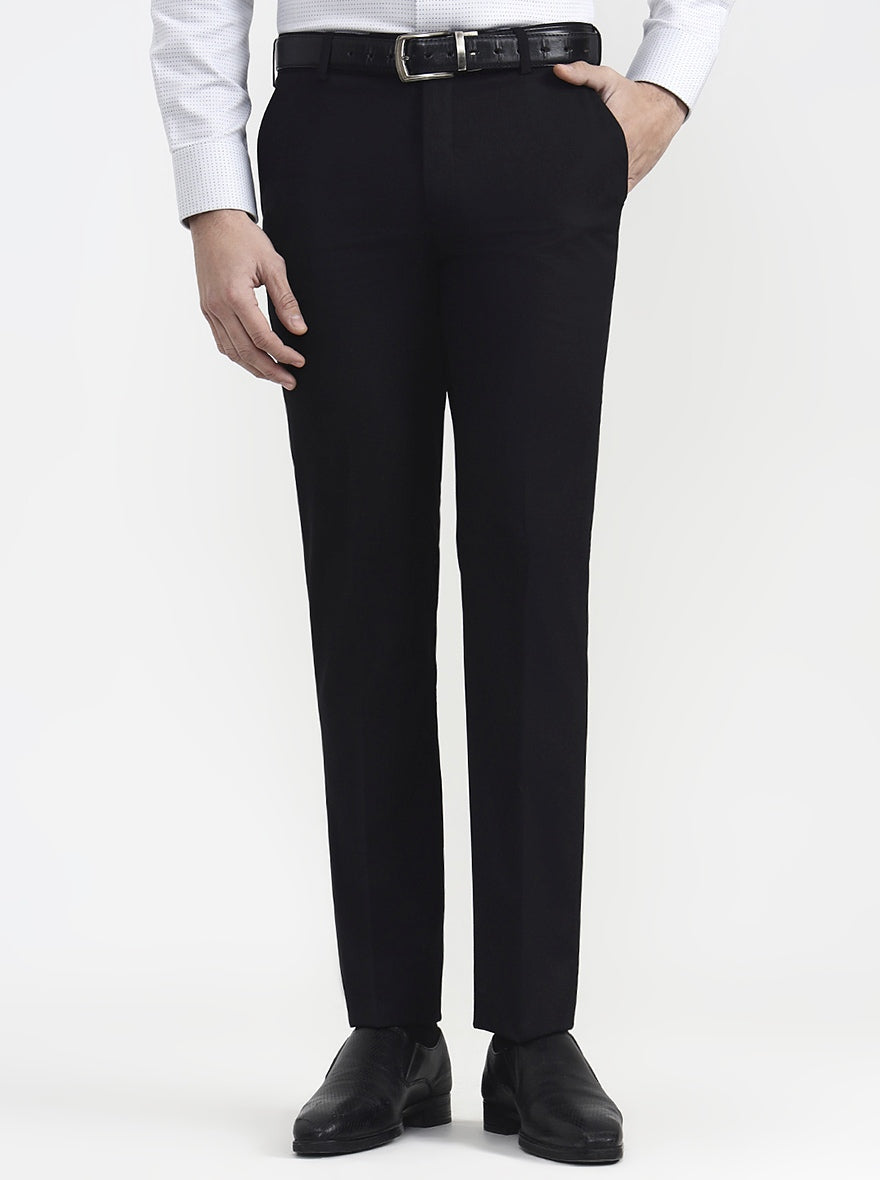 Black Solid Slim Fit Formal Trouser | JadeBlue Super Luxe
