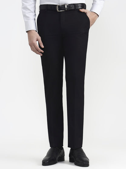 Black Solid Slim Fit Formal Trouser | JadeBlue Super Luxe