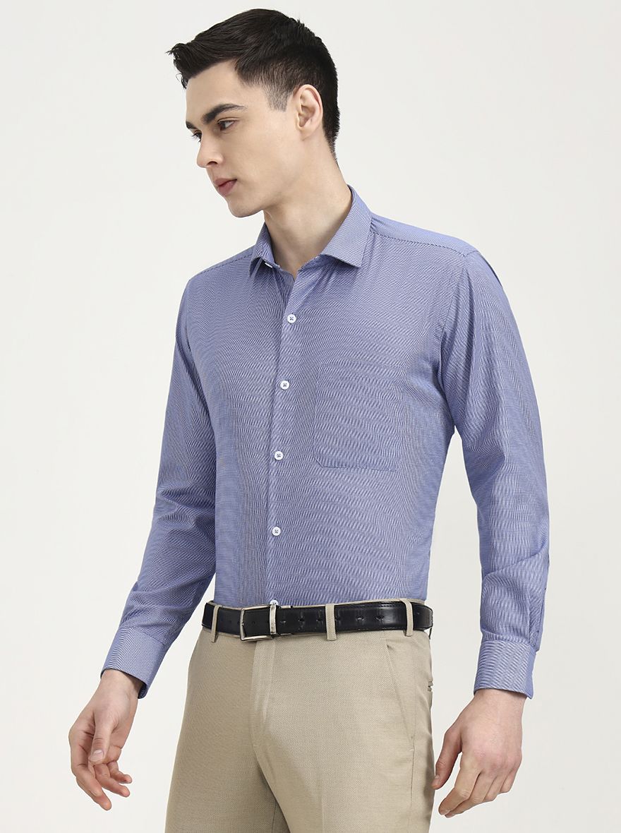 Blue Solid Slim Fit Formal Shirt | Greenfibre