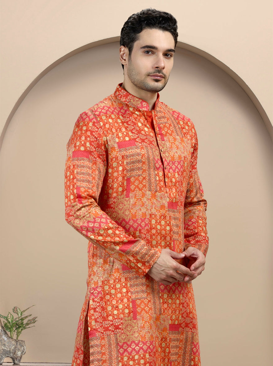 Orange Printed Kurta | The Kurta Company