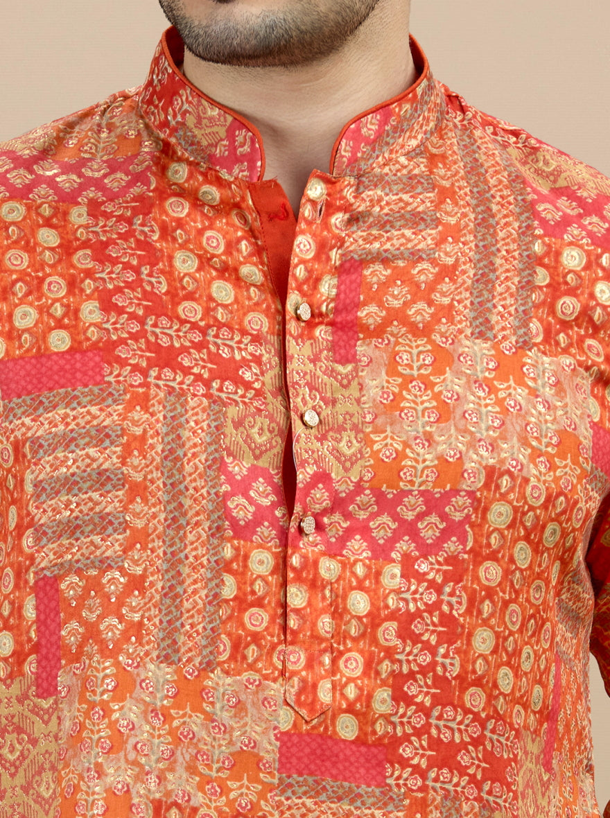 Orange Printed Kurta | The Kurta Company