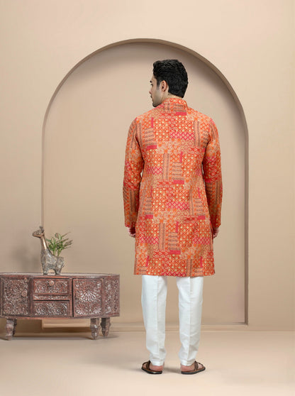 Orange Printed Kurta | The Kurta Company