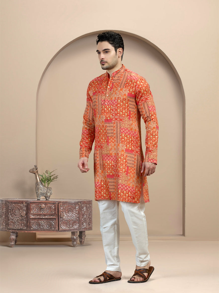 Orange Printed Kurta | The Kurta Company
