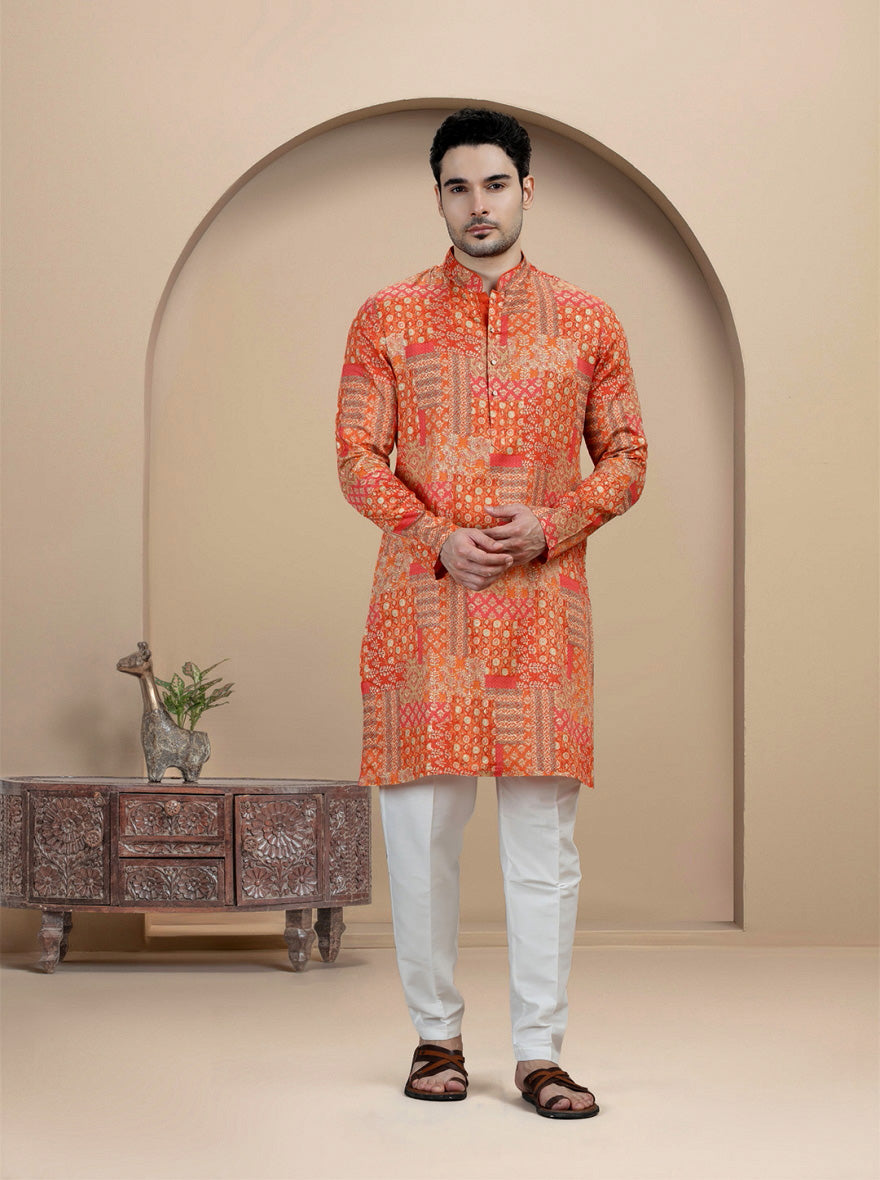 Orange Printed Kurta | The Kurta Company