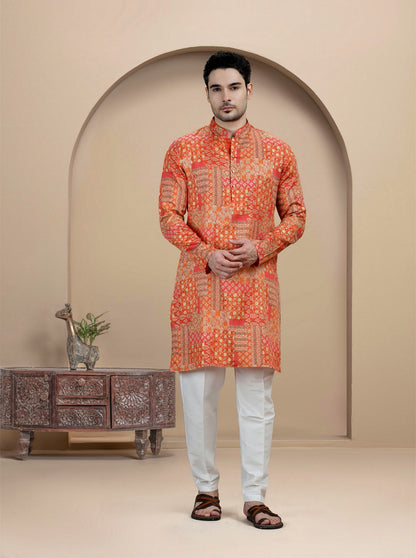 Orange Printed Kurta | The Kurta Company