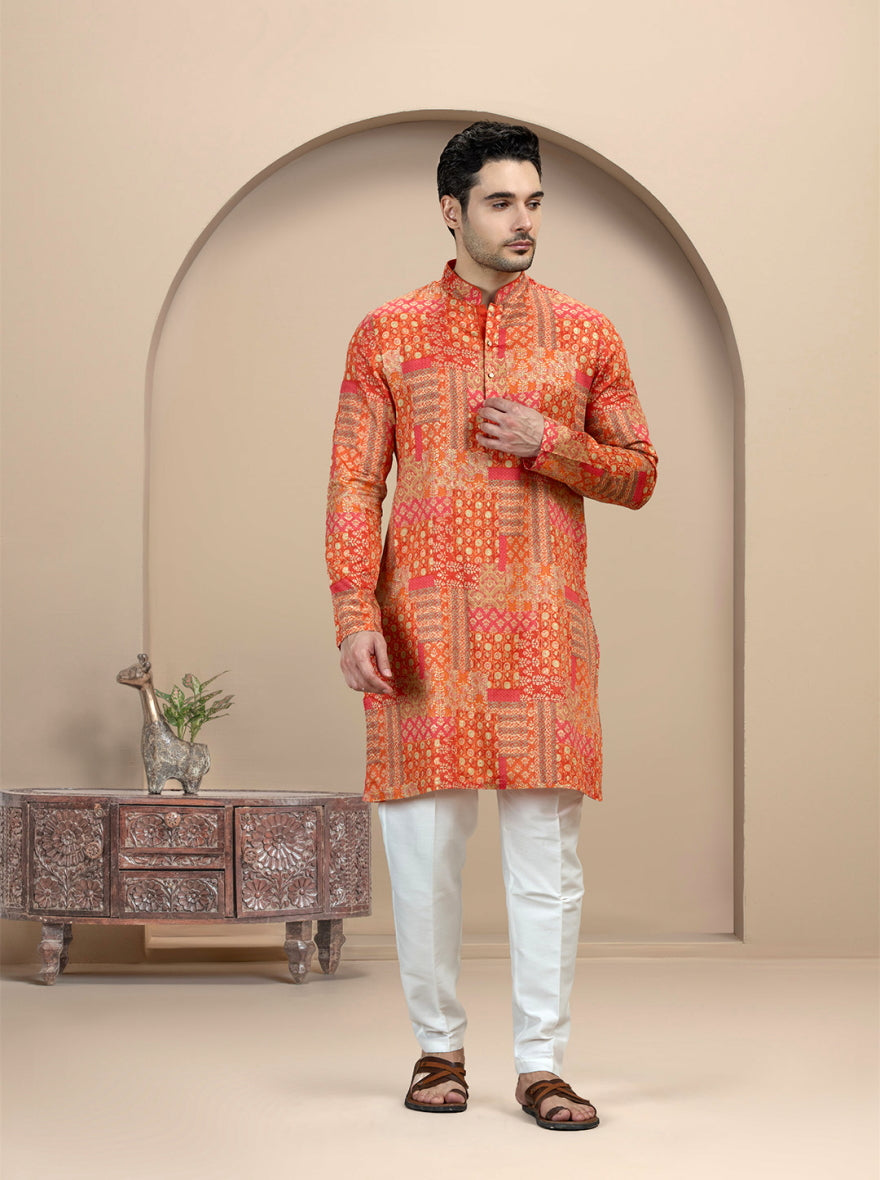 Orange Printed Kurta | The Kurta Company