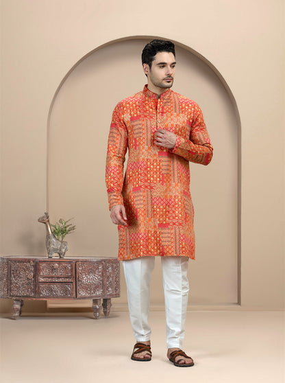 Orange Printed Kurta | The Kurta Company