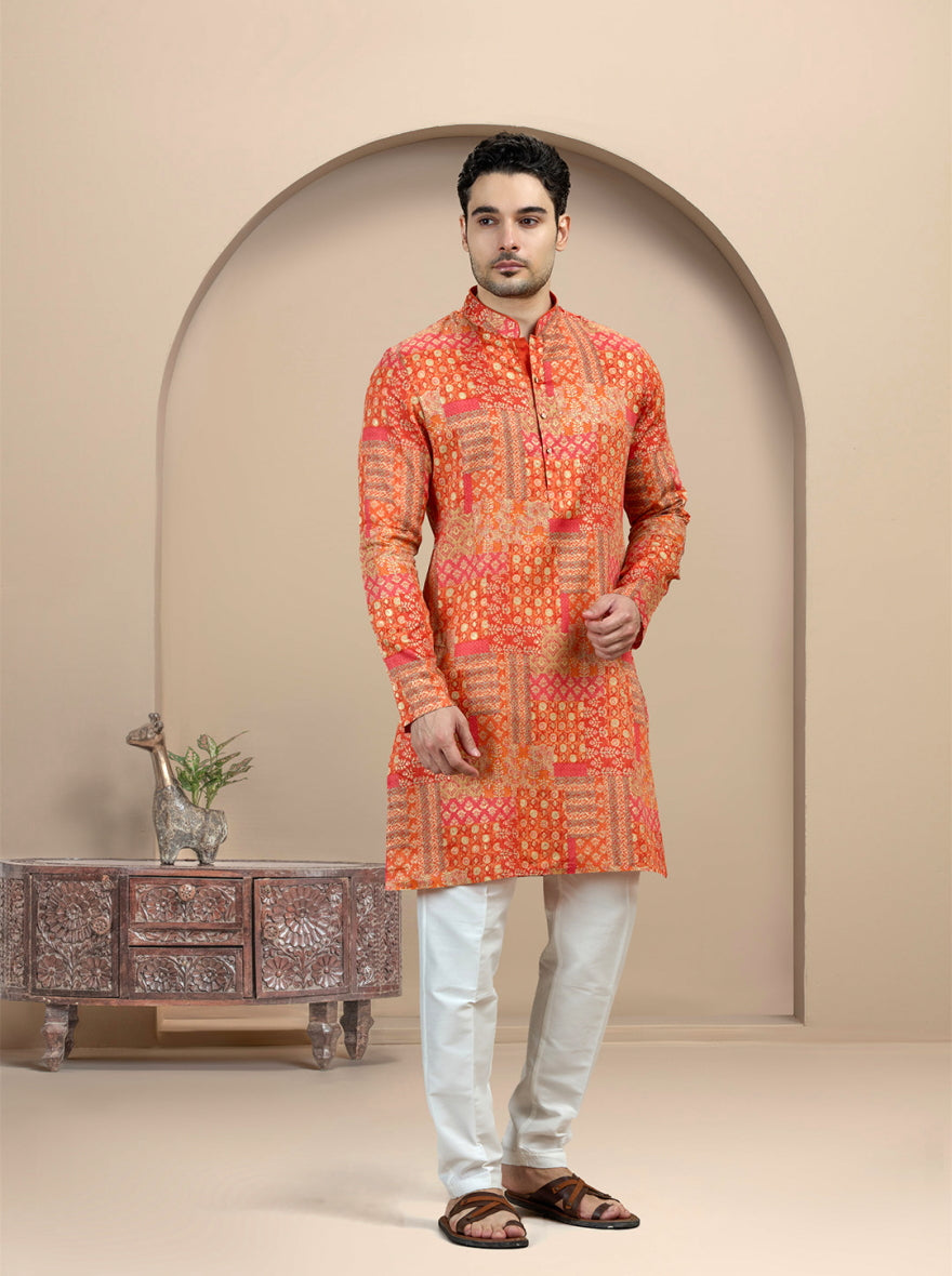 Orange Printed Kurta | The Kurta Company