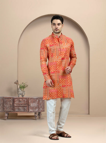 Orange Printed Kurta | The Kurta Company