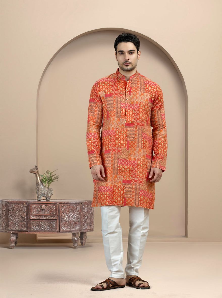 Orange Printed Kurta | The Kurta Company