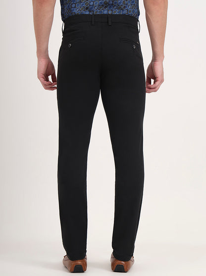 Black Solid Slim Fit Casual Trouser | Greenfibre
