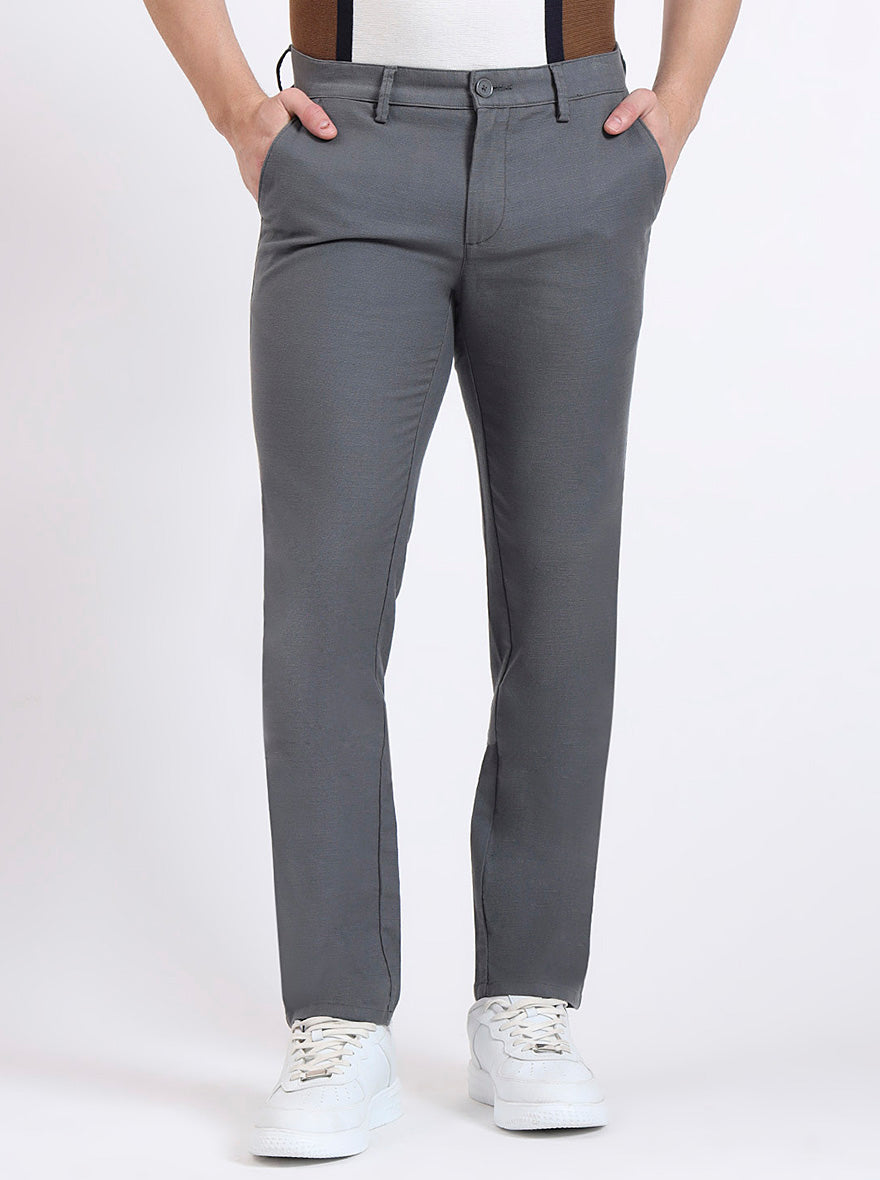 Grey Solid Uno Fit Casual Trouser | Jade Blue