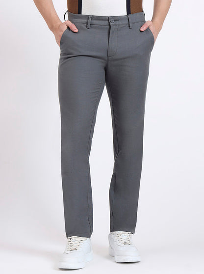 Grey Solid Uno Fit Casual Trouser | Jade Blue