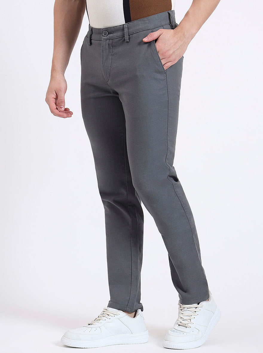 Grey Solid Uno Fit Casual Trouser | Jade Blue