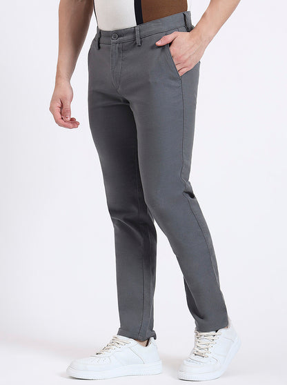 Grey Solid Uno Fit Casual Trouser | Jade Blue
