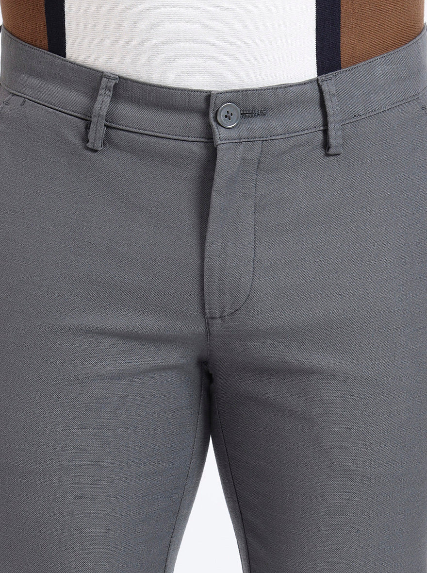 Grey Solid Uno Fit Casual Trouser | Jade Blue