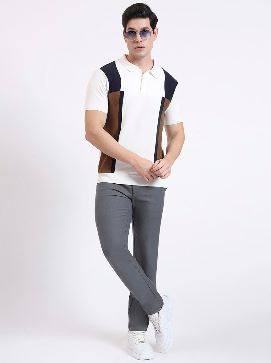 Grey Solid Uno Fit Casual Trouser | Jade Blue