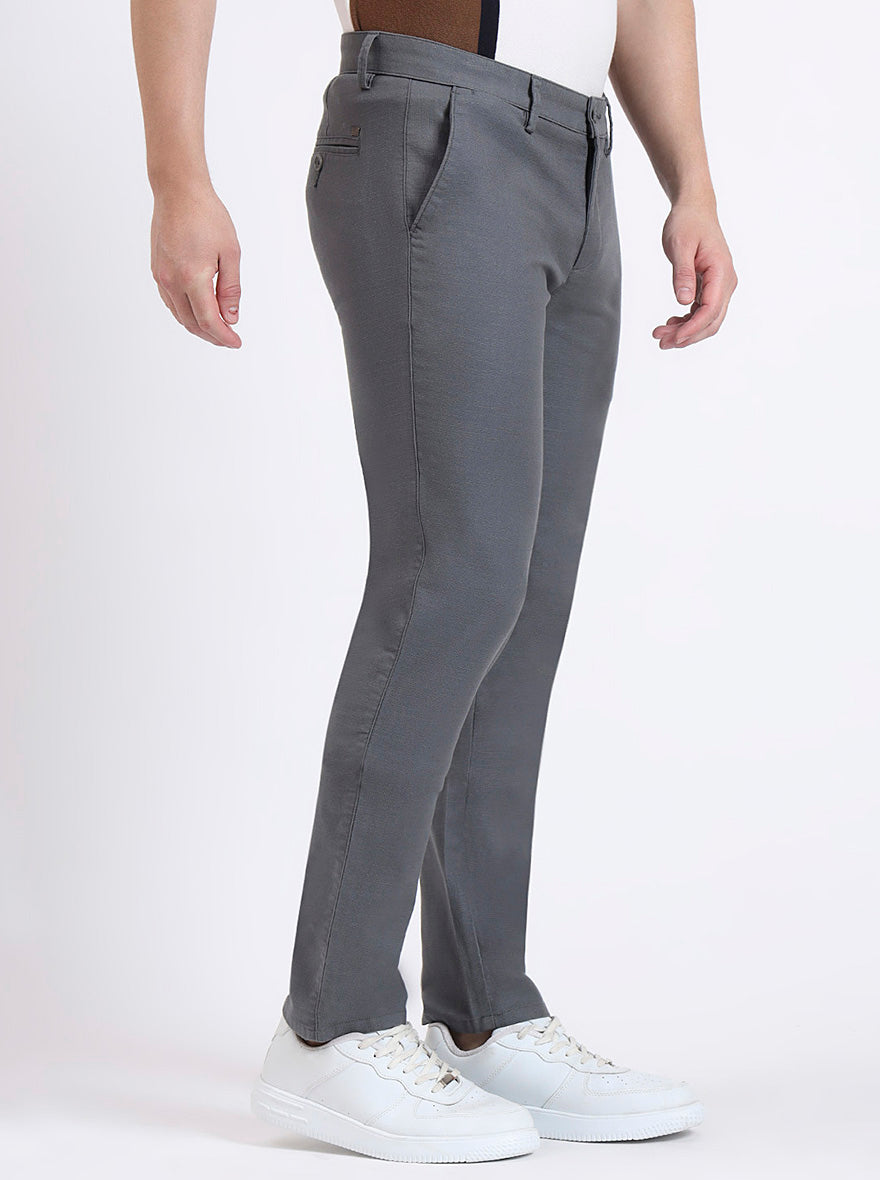 Grey Solid Uno Fit Casual Trouser | Jade Blue