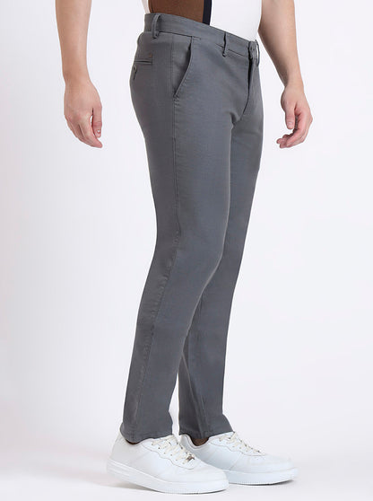 Grey Solid Uno Fit Casual Trouser | Jade Blue
