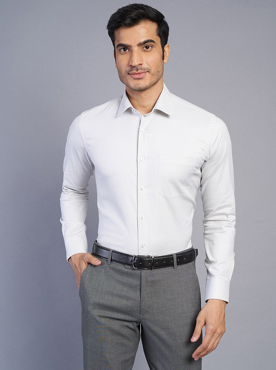 Light Grey Solid Slim Fit Formal Shirt | JadeBlue Youth