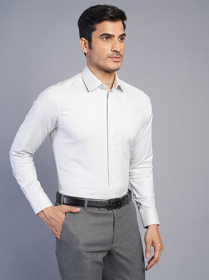 Light Grey Solid Slim Fit Formal Shirt | JadeBlue Youth