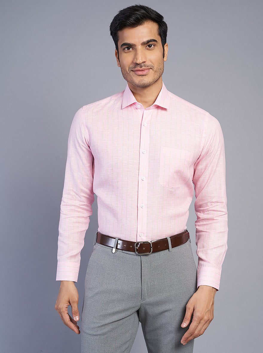 Pink Striped Regular Fit Formal Shirt | JadeBlue
