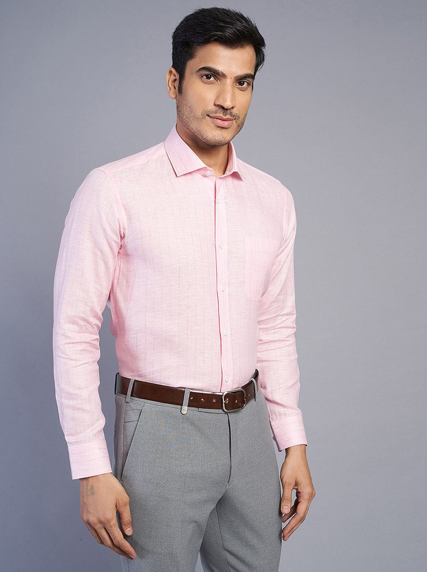 Pink Striped Regular Fit Formal Shirt | JadeBlue
